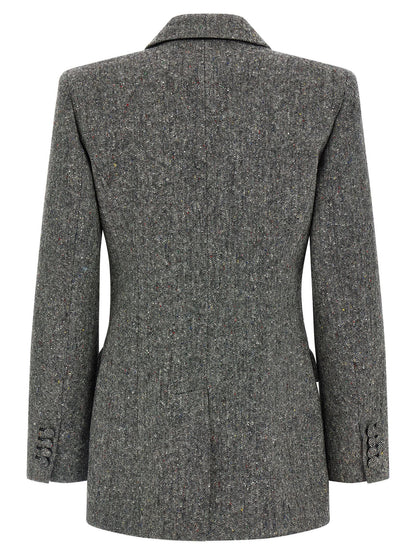 Blazer by Valentino Garavani for women in polyamide virgin wool crepe gray & patterned features an sartorial silhouette, showcasing a sophisticated split neckline and sartorial for a truly sartorial finish.