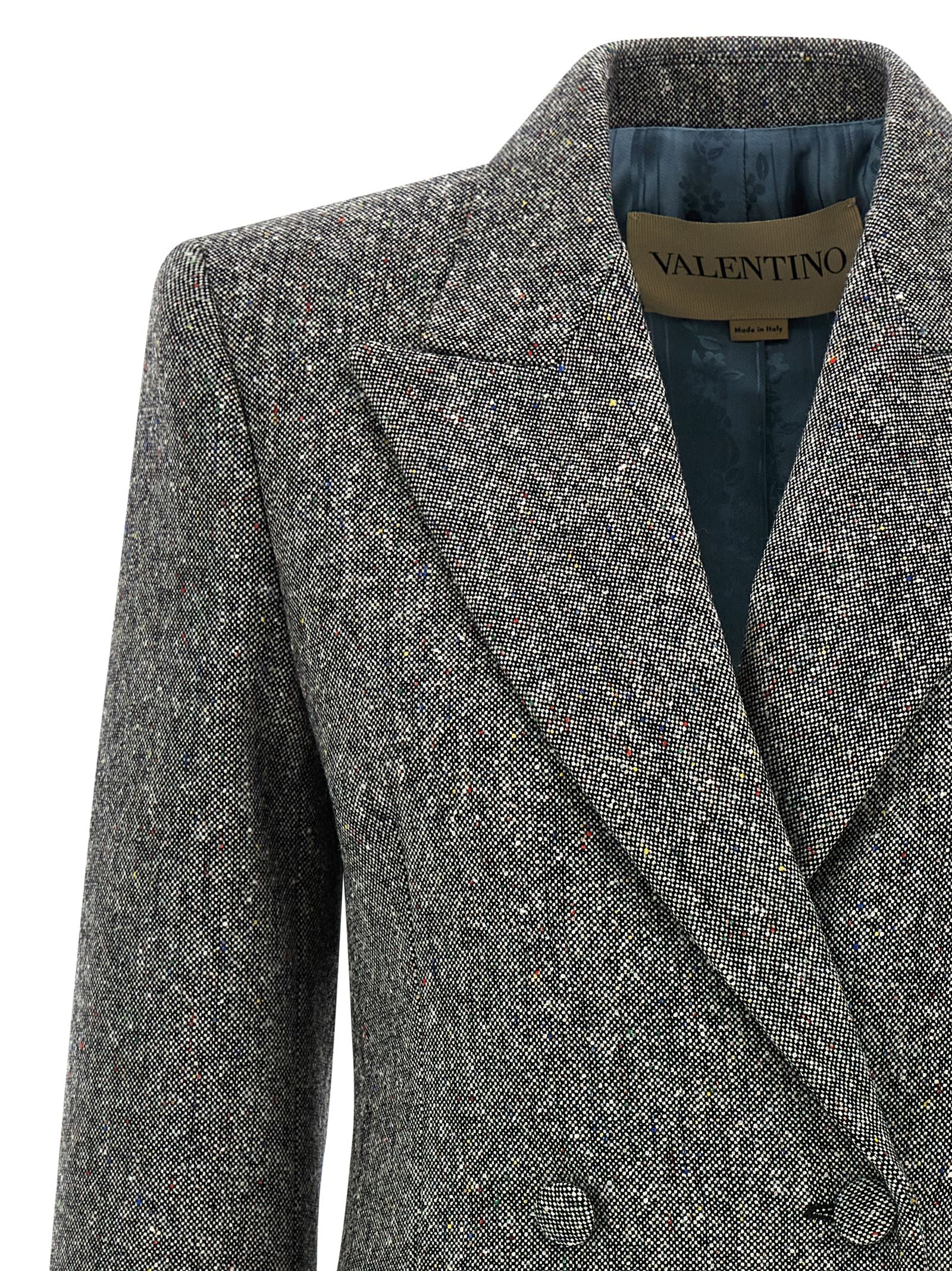 Blazer by Valentino Garavani for women in polyamide virgin wool crepe gray & patterned features an stylish silhouette, showcasing a sophisticated split neckline and stylish for a truly stylish finish.