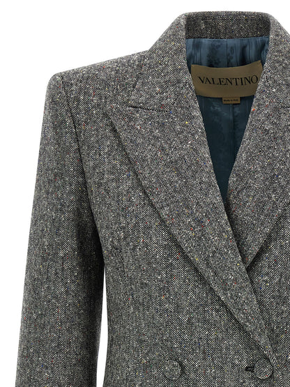 Blazer by Valentino Garavani for women in polyamide virgin wool crepe gray & patterned features an stylish silhouette, showcasing a sophisticated split neckline and stylish for a truly stylish finish.