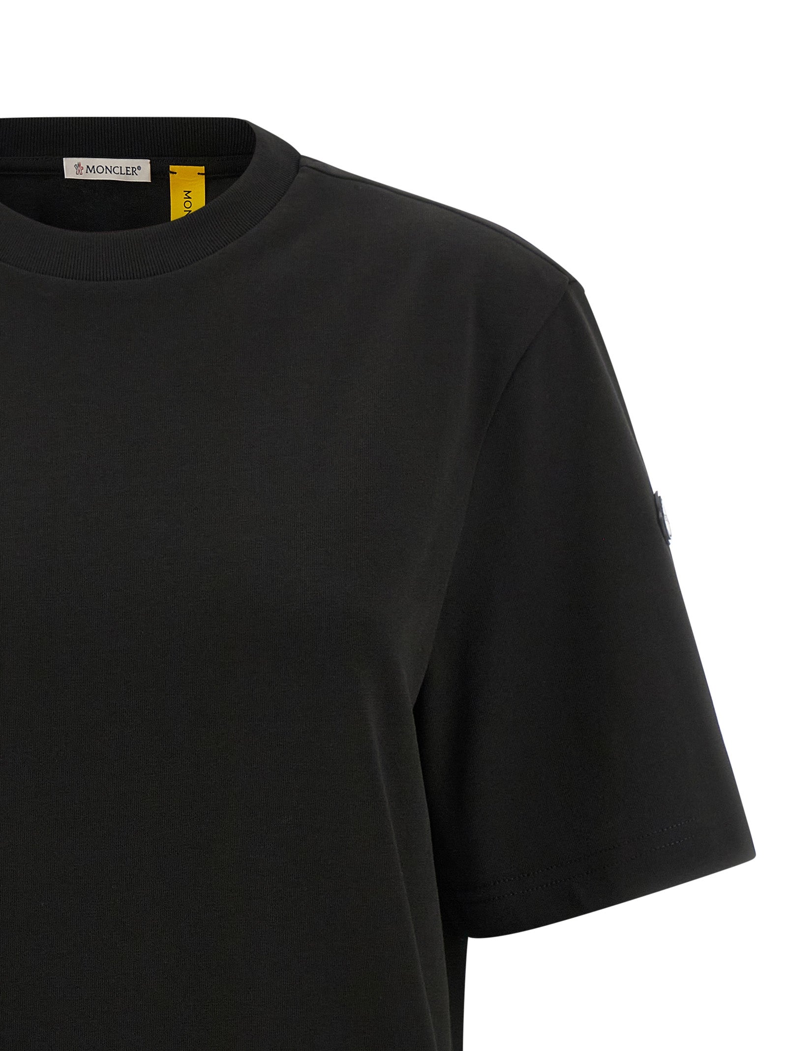 Activewear T-Shirt by MONCLER GENIUS for women in cotton black & signature features a dynamic silhouette with and enhanced by functional .