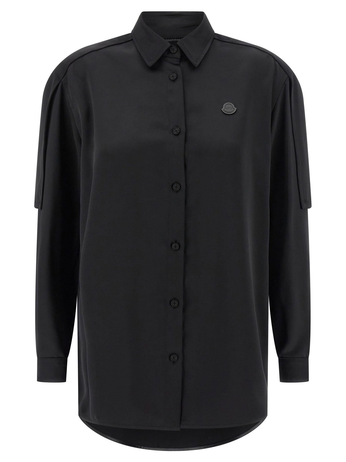 Blouse by MONCLER GENIUS for women in polyester satin black, featuring a nuanced long-sleeve and nuanced for a sophisticated finish.