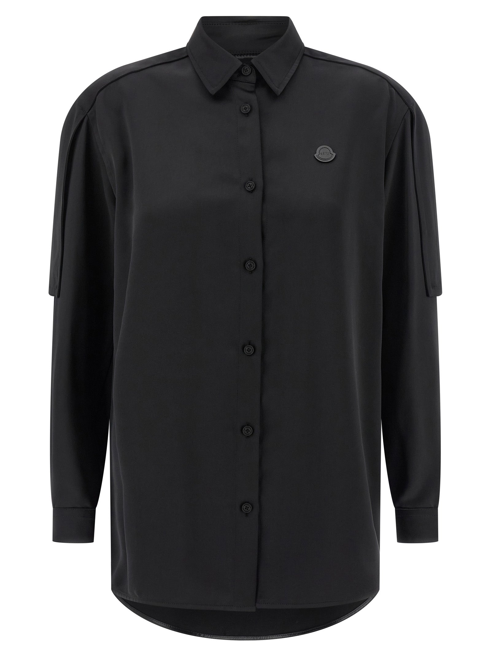 Blouse by MONCLER GENIUS for women in polyester satin black, featuring a nuanced long-sleeve and nuanced for a sophisticated finish.