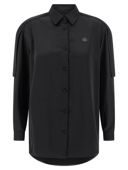 Blouse by MONCLER GENIUS for women in polyester satin black, featuring a nuanced long-sleeve and nuanced for a sophisticated finish.
