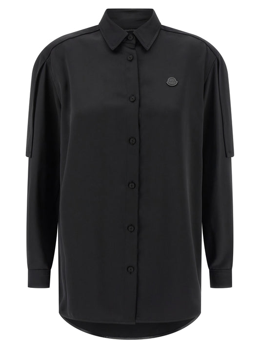 Blouse by MONCLER GENIUS for women in polyester satin black, featuring a nuanced long-sleeve and nuanced for a sophisticated finish.