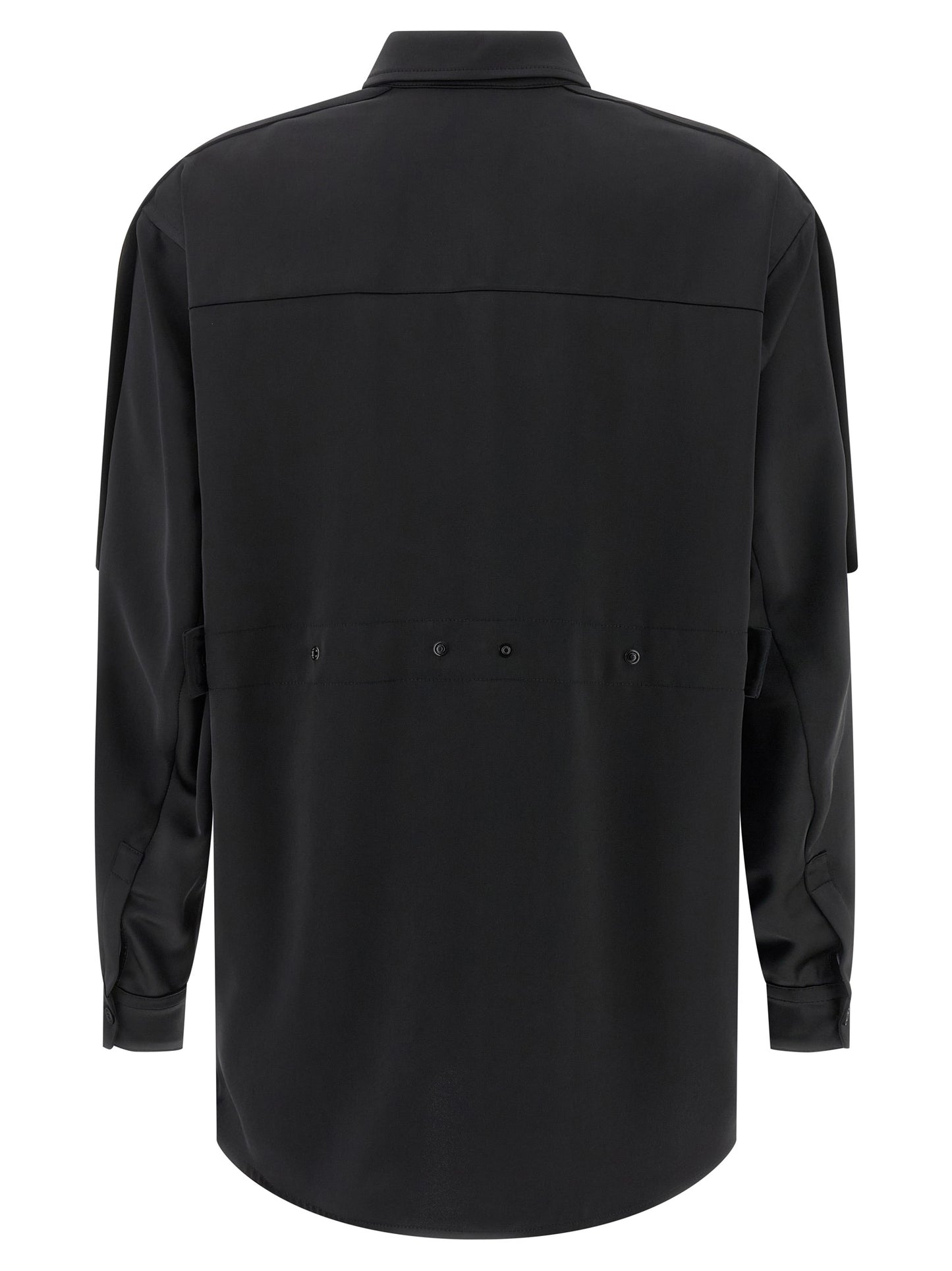 Blouse by MONCLER GENIUS for women in polyester satin black features an architectural silhouette with a refined and elegant for a architectural look.