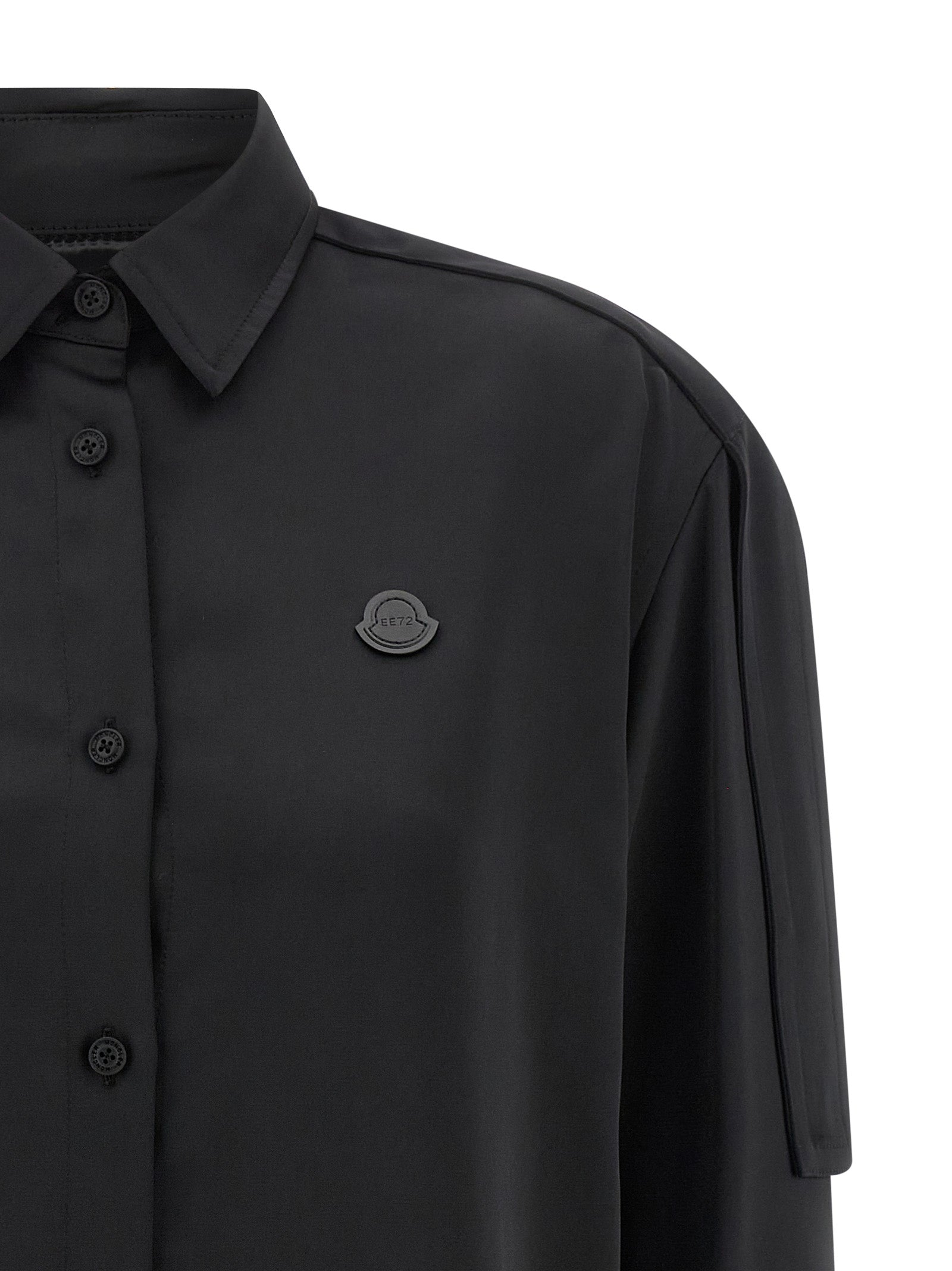 Blouse by MONCLER GENIUS for women in polyester satin black showcases a sharp silhouette, elegantly detailed with a sharp and sharp .