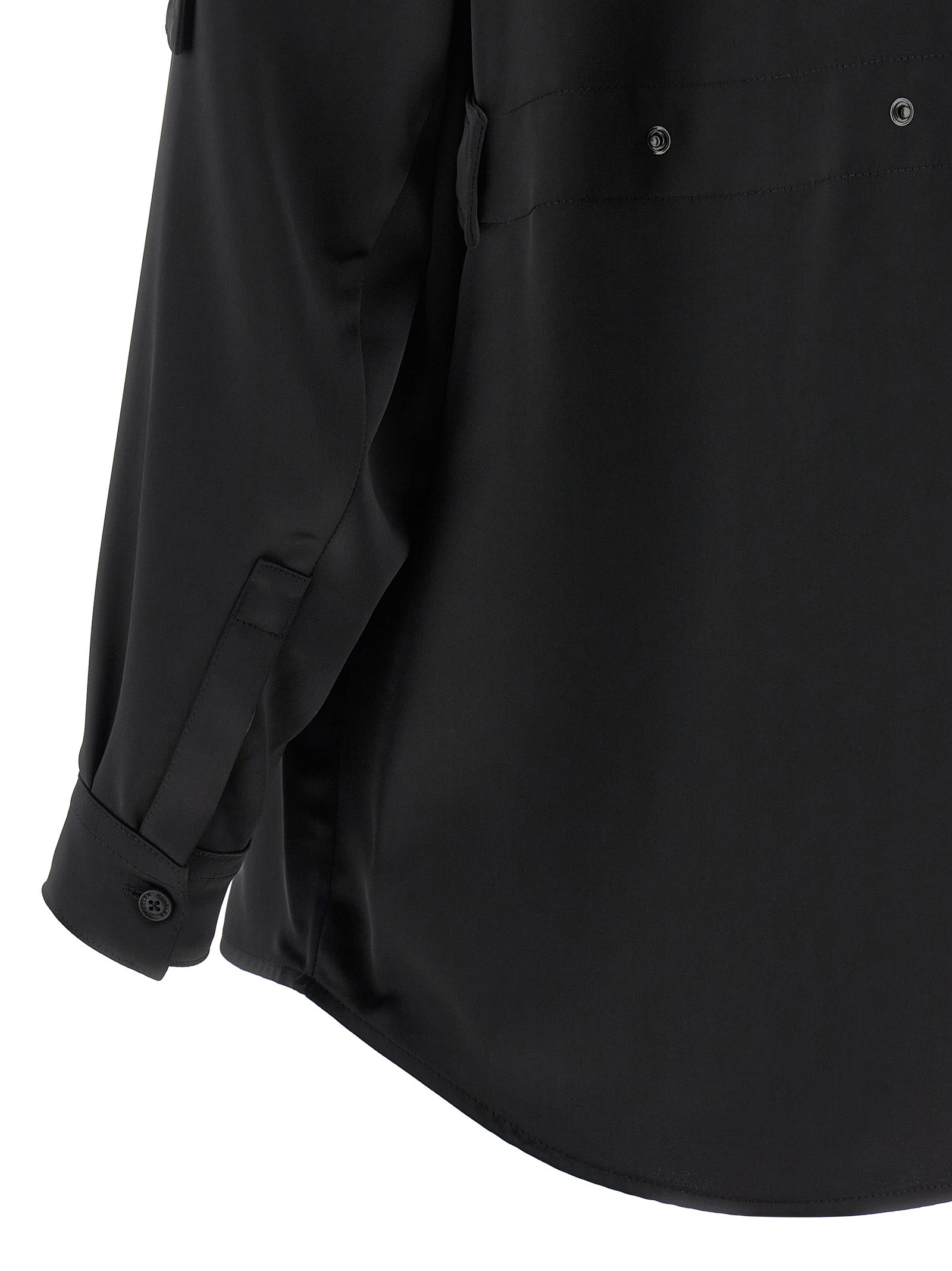 Blouse by MONCLER GENIUS for women in polyester satin black showcases a sublime silhouette, artfully detailed with a sublime and for a sophisticated, sublime finish.