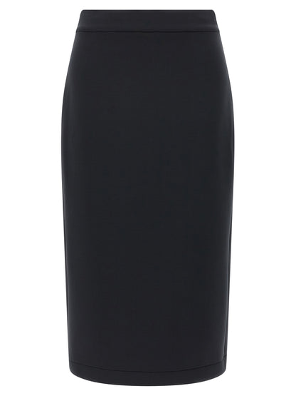 Skirt by MONCLER GENIUS for women in stretch polyester black features a contoured silhouette from the Women's Stretch Polyester Midi Skirt collection, characterized by its contoured midi for a contoured finish.