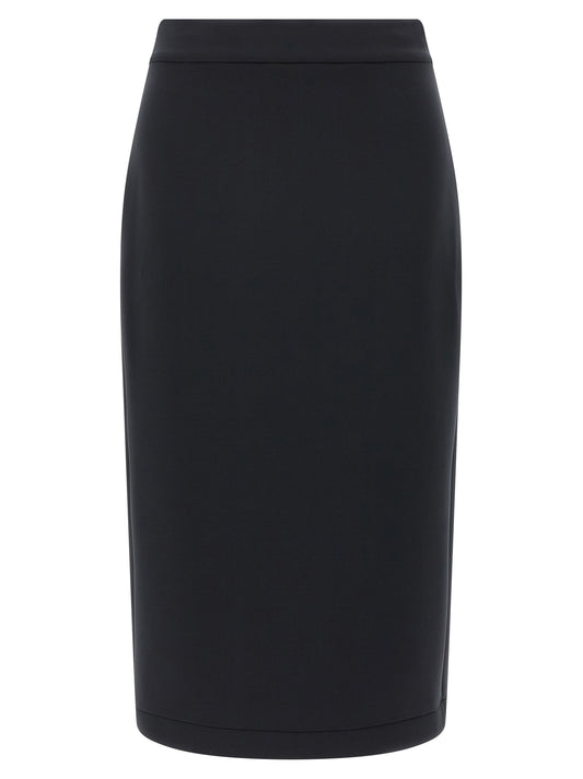 Skirt by MONCLER GENIUS for women in stretch polyester black features a contoured silhouette from the Women's Stretch Polyester Midi Skirt collection, characterized by its contoured midi for a contoured finish.