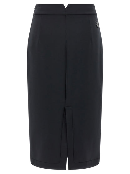 Skirt by MONCLER GENIUS for women in stretch polyester black features a captivating silhouette, showcasing the captivating Women's Stretch Polyester Midi Skirt design with a sophisticated midi for a captivating look.