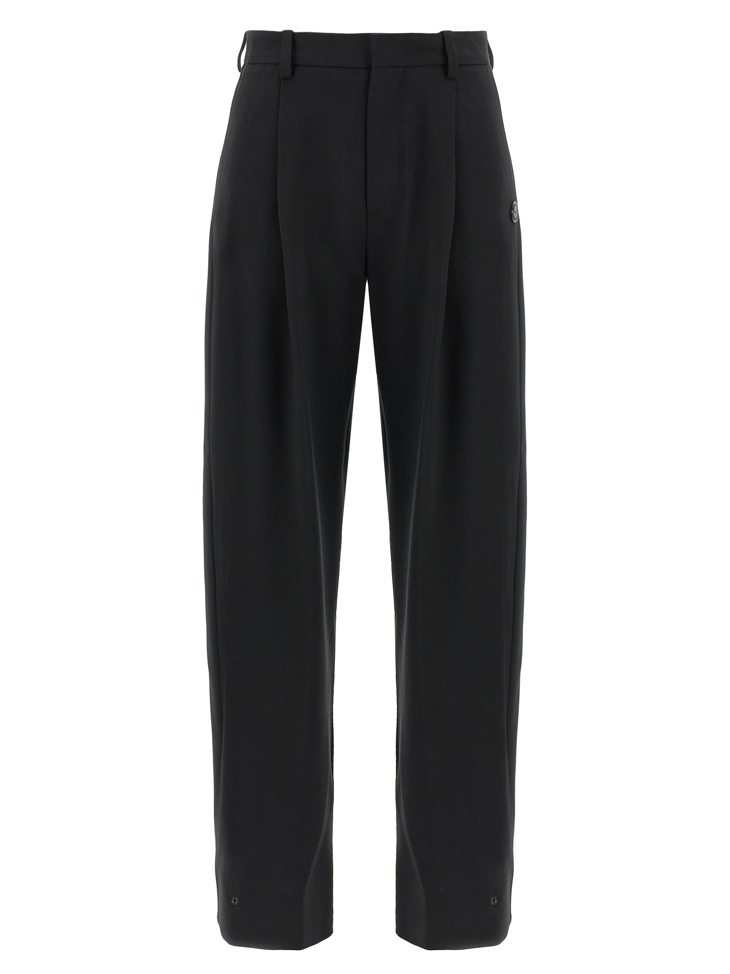 Trousers by MONCLER GENIUS for women in polyester & virgin wool black features a artisanal silhouette, showcasing a sophisticated with a long and for a artisanal finish.