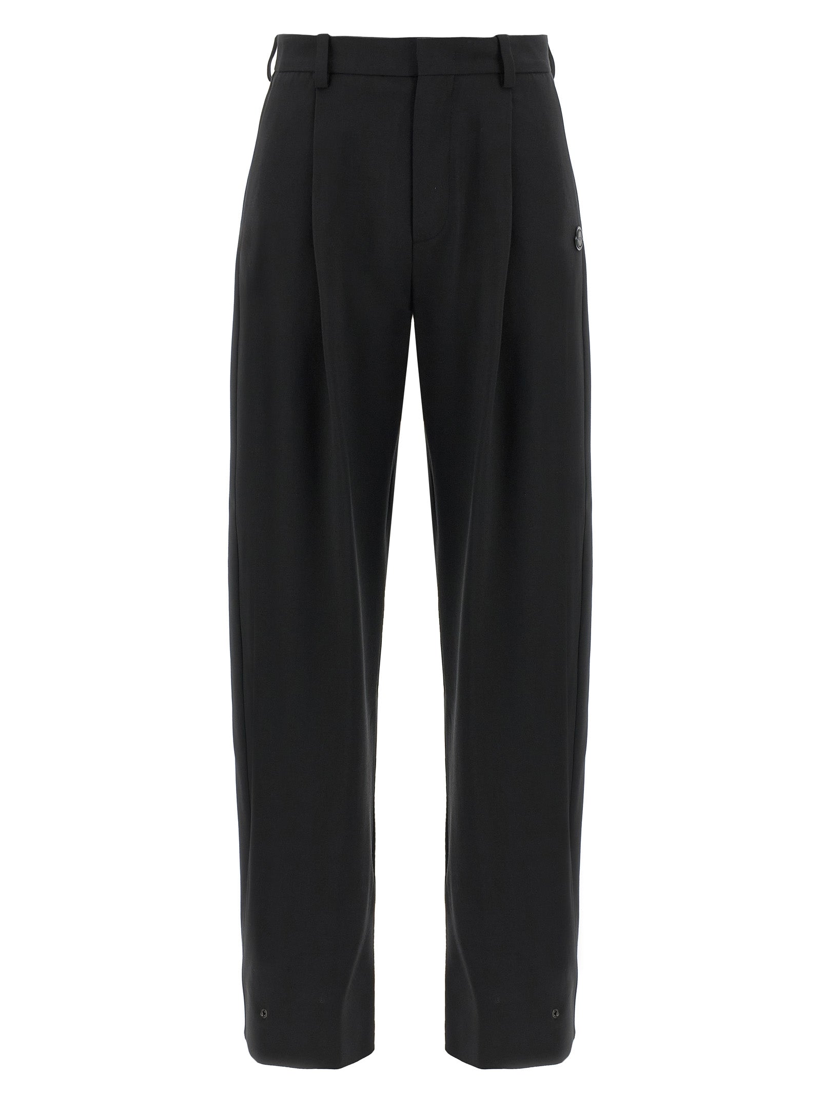 Trousers by MONCLER GENIUS for women in polyester & virgin wool black features a artisanal silhouette, showcasing a sophisticated with a long and for a artisanal finish.
