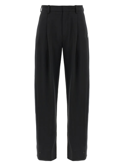 Trousers by MONCLER GENIUS for women in polyester & virgin wool black features a artisanal silhouette, showcasing a sophisticated with a long and for a artisanal finish.