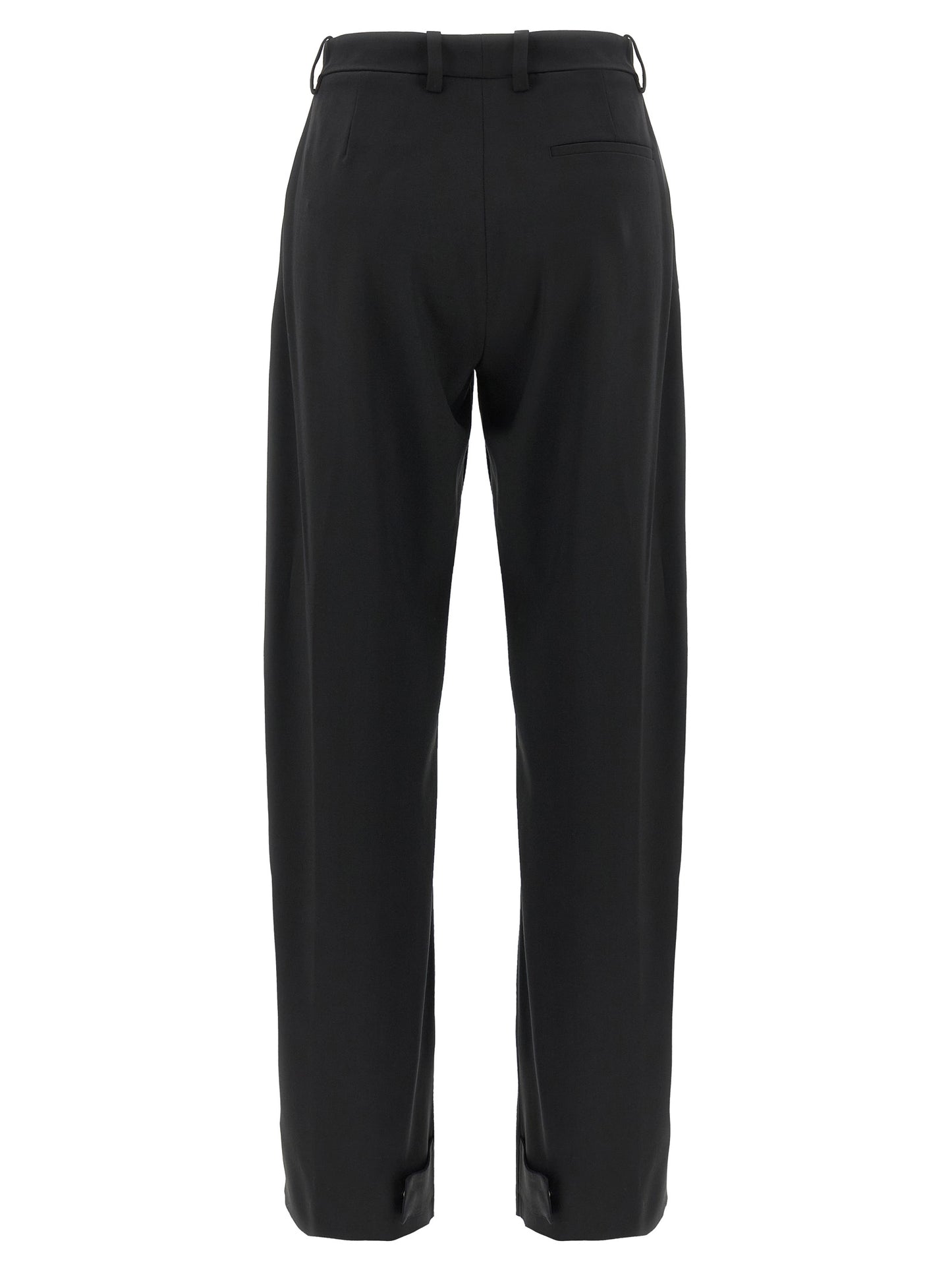 Trousers by MONCLER GENIUS for women in polyester & virgin wool black presents a perennial silhouette, meticulously tailored with a cut, long finish, and an elegant .
