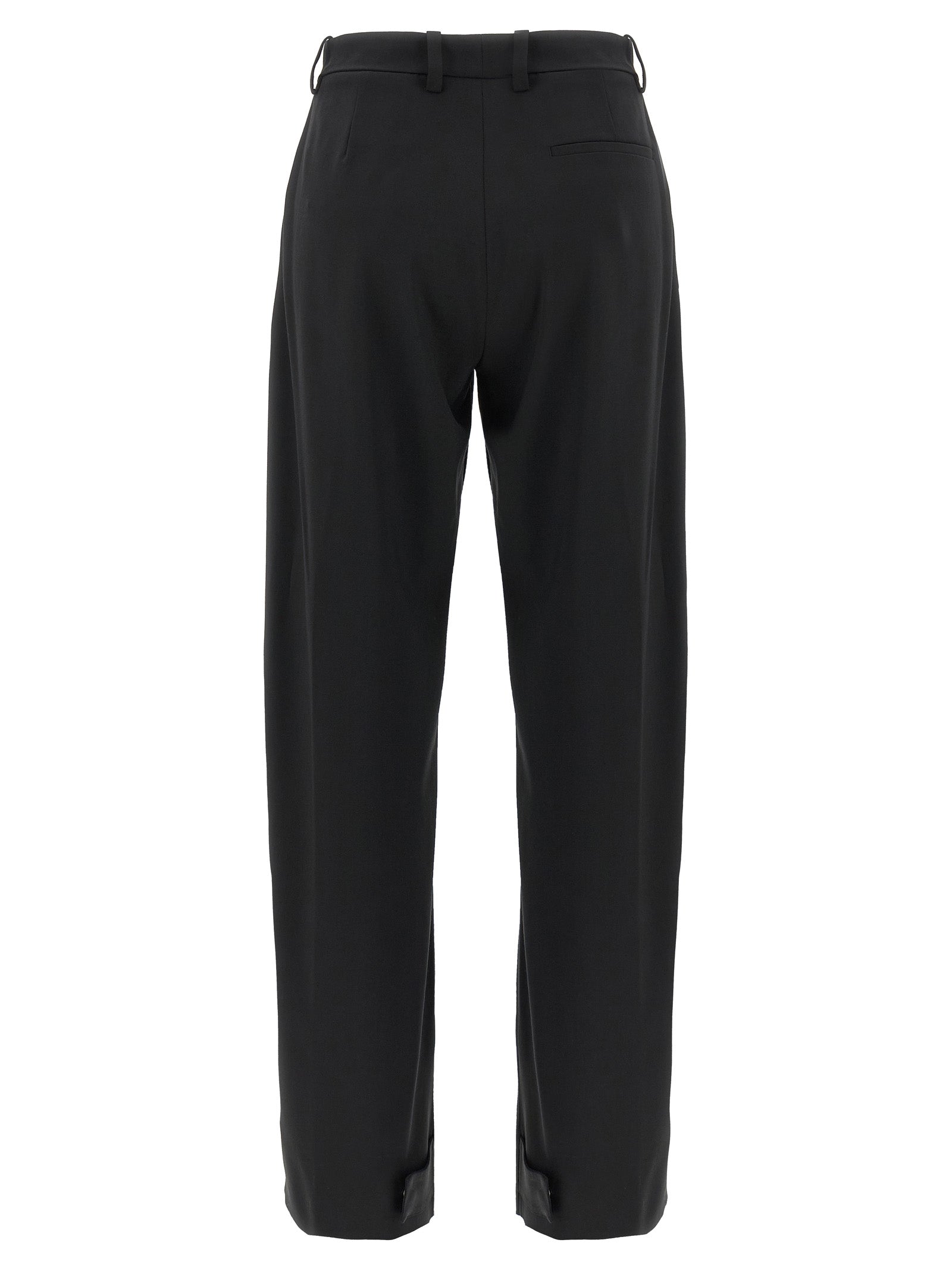 Trousers by MONCLER GENIUS for women in polyester & virgin wool black presents a perennial silhouette, meticulously tailored with a cut, long finish, and an elegant .