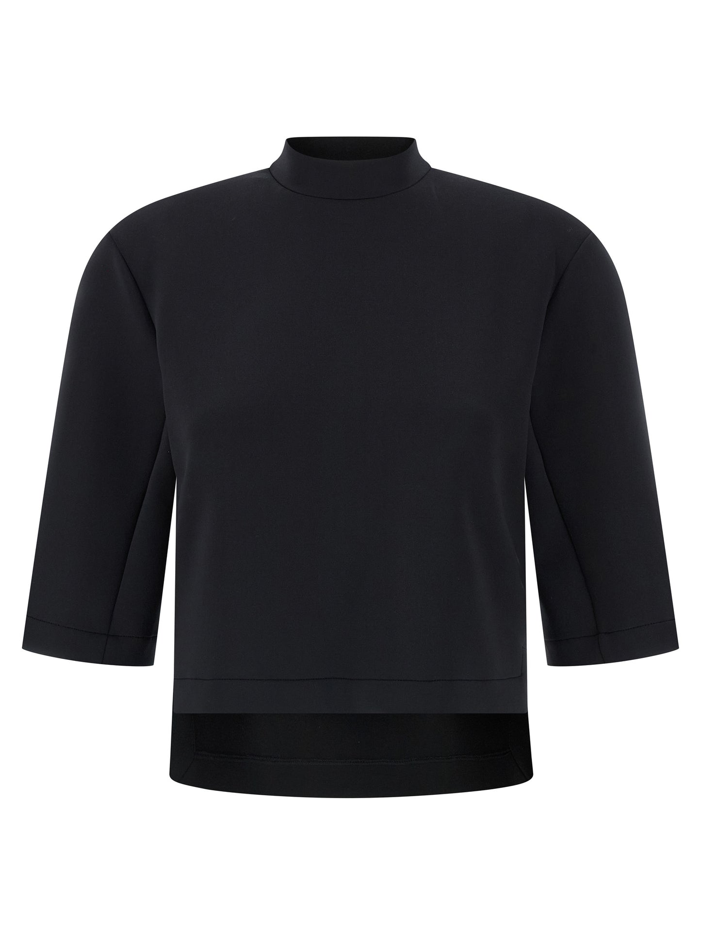 Activewear T-Shirt by MONCLER GENIUS for women in stretch polyester black features a versatile silhouette, showcasing a versatile high-neck neckline and short-sleeve detailed with high-performance for a premium look.