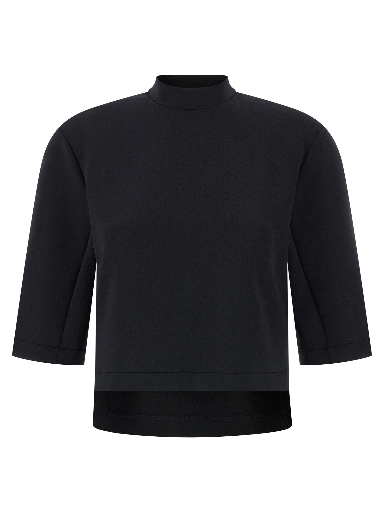 Activewear T-Shirt by MONCLER GENIUS for women in stretch polyester black features a versatile silhouette, showcasing a versatile high-neck neckline and short-sleeve detailed with high-performance for a premium look.