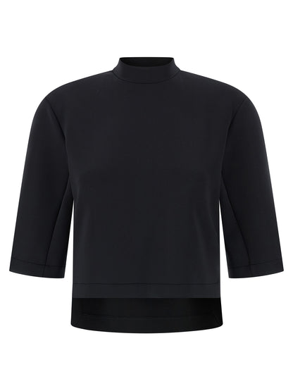 Activewear T-Shirt by MONCLER GENIUS for women in stretch polyester black features a versatile silhouette, showcasing a versatile high-neck neckline and short-sleeve detailed with high-performance for a premium look.