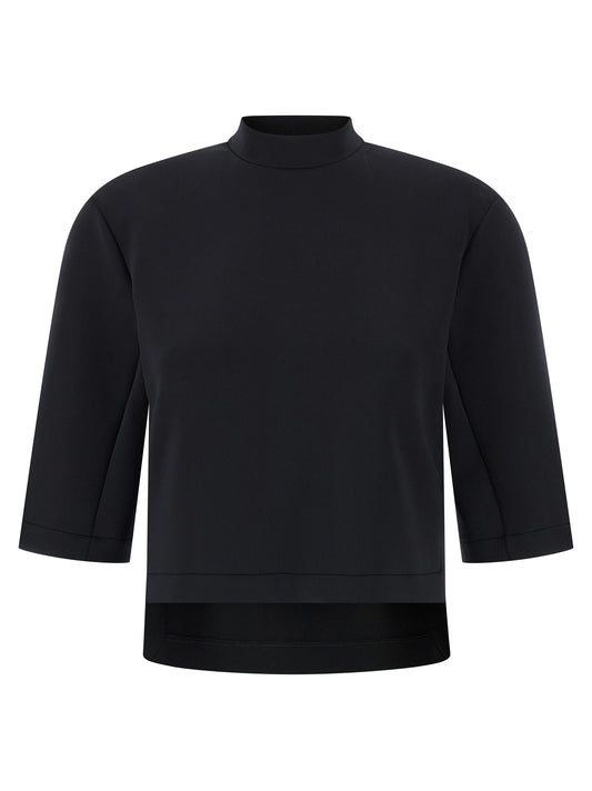 Activewear T-Shirt by MONCLER GENIUS for women in stretch polyester black features a versatile silhouette, showcasing a versatile high-neck neckline and short-sleeve detailed with high-performance for a premium look.