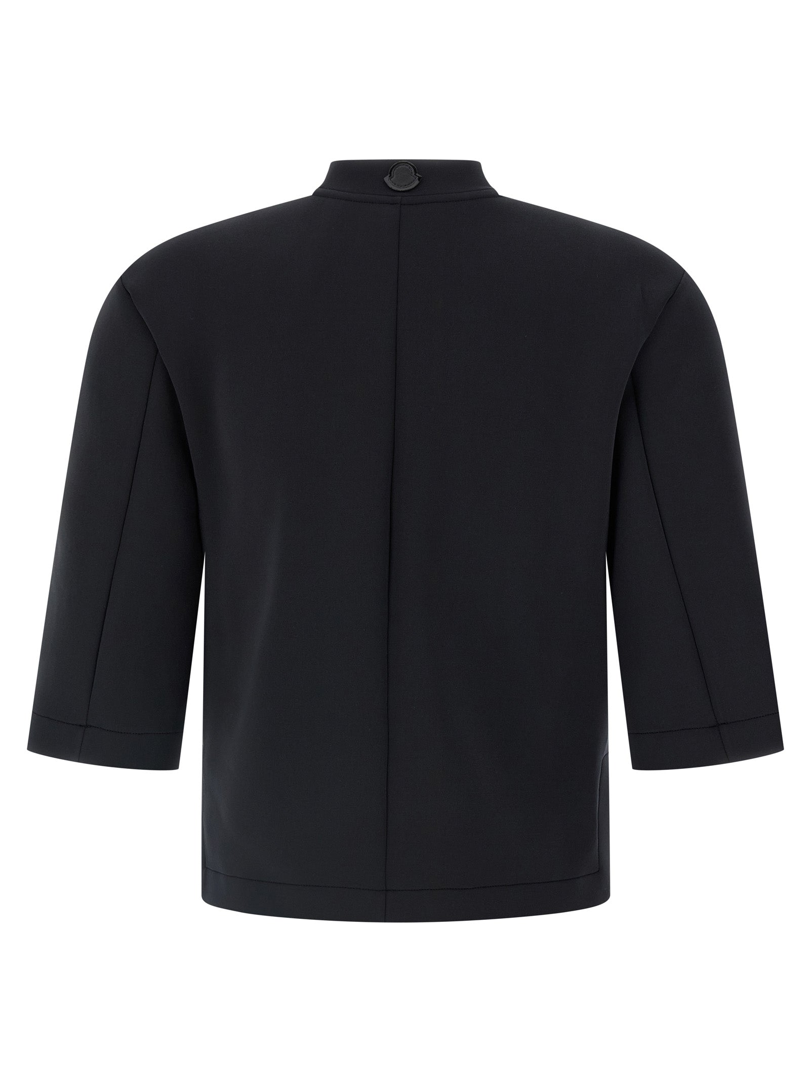 Activewear T-Shirt by MONCLER GENIUS for women in stretch polyester black features a sporty silhouette with and high-neck neckline, showcasing innovative for a sporty finish.