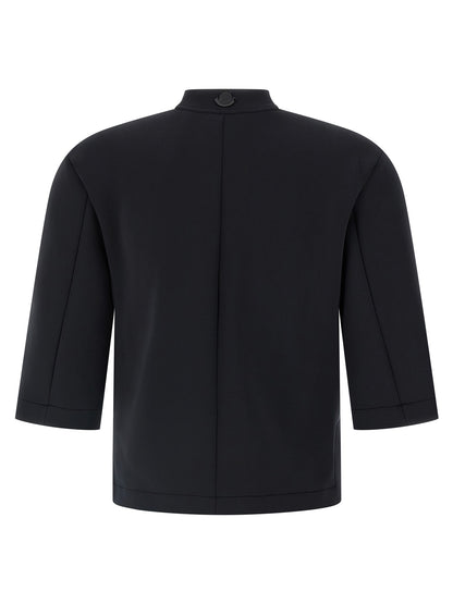 Activewear T-Shirt by MONCLER GENIUS for women in stretch polyester black features a sporty silhouette with and high-neck neckline, showcasing innovative for a sporty finish.