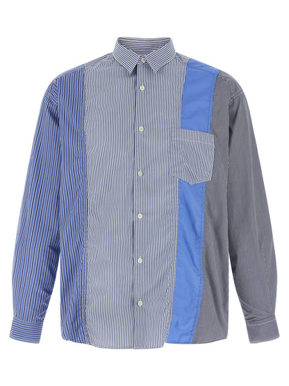 Shirt by Comme Des Garçons for men in cotton blue, patterned & patchwork features an polished silhouette, showcasing a sophisticated and detail for a truly polished finish.