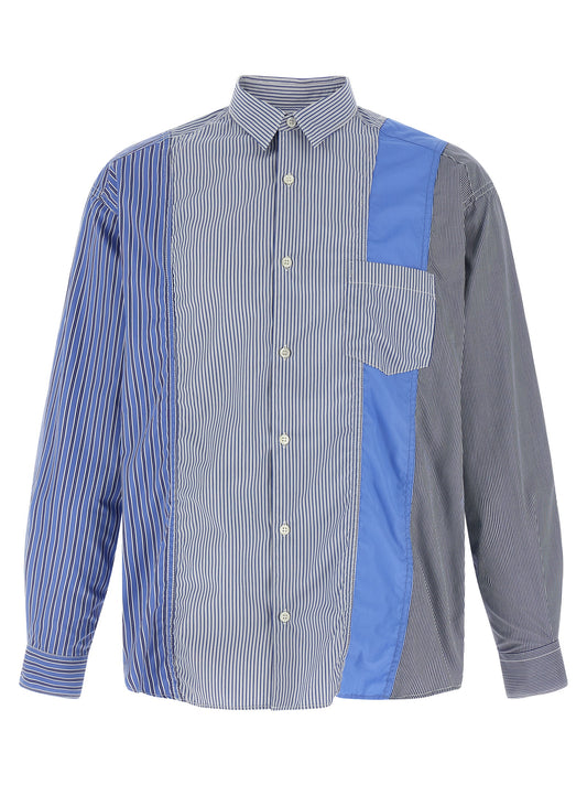 Shirt by Comme Des Garçons for men in cotton blue, patterned & patchwork features an polished silhouette, showcasing a sophisticated and detail for a truly polished finish.