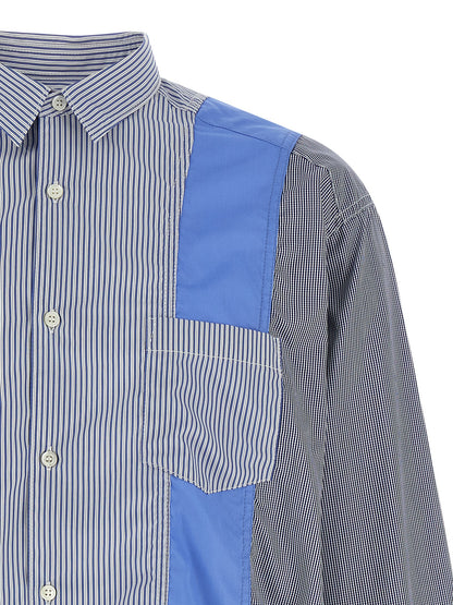 Shirt by Comme Des Garçons for men in cotton blue, patterned & patchwork showcases a sleek silhouette, elegantly detailed with a sleek and for a sleek finish.