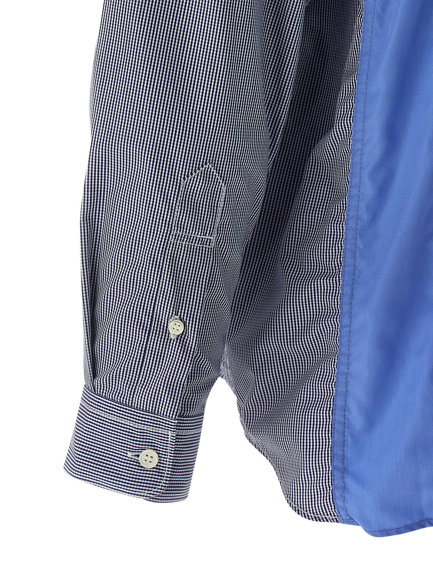 Shirt by Comme Des Garçons for men in cotton blue, patterned & patchwork presents a discerning silhouette, showcasing a sophisticated and for a truly discerning finish.