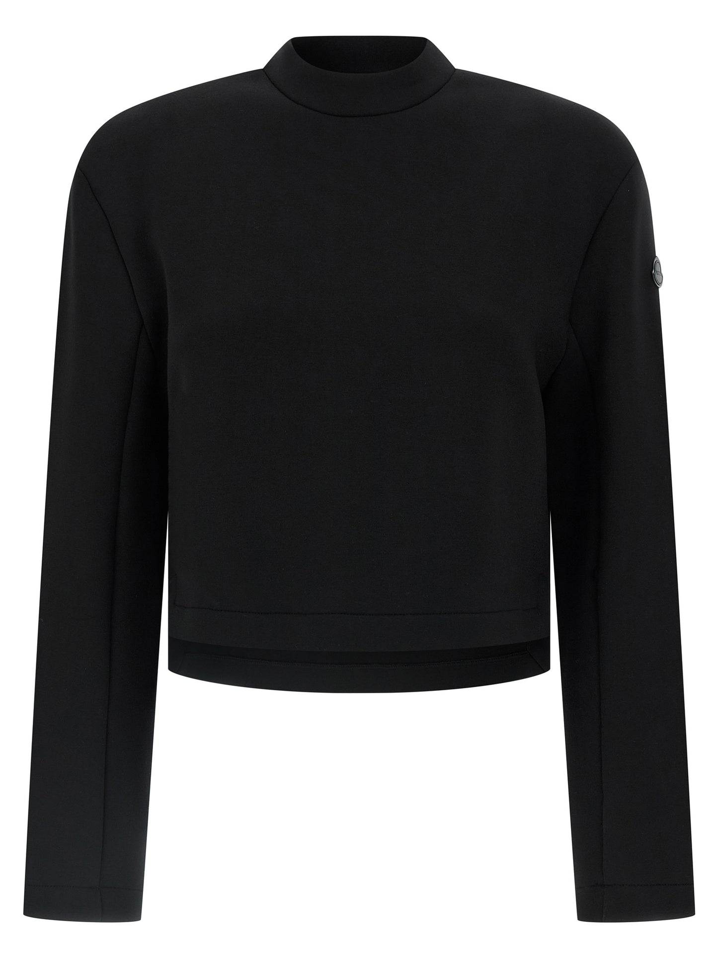 Activewear Sweatshirt by MONCLER GENIUS for women in stretch viscose black presents a ergonomic silhouette, showcasing a sophisticated high-neck neckline and long-sleeve detailed with premium for a ergonomic finish.