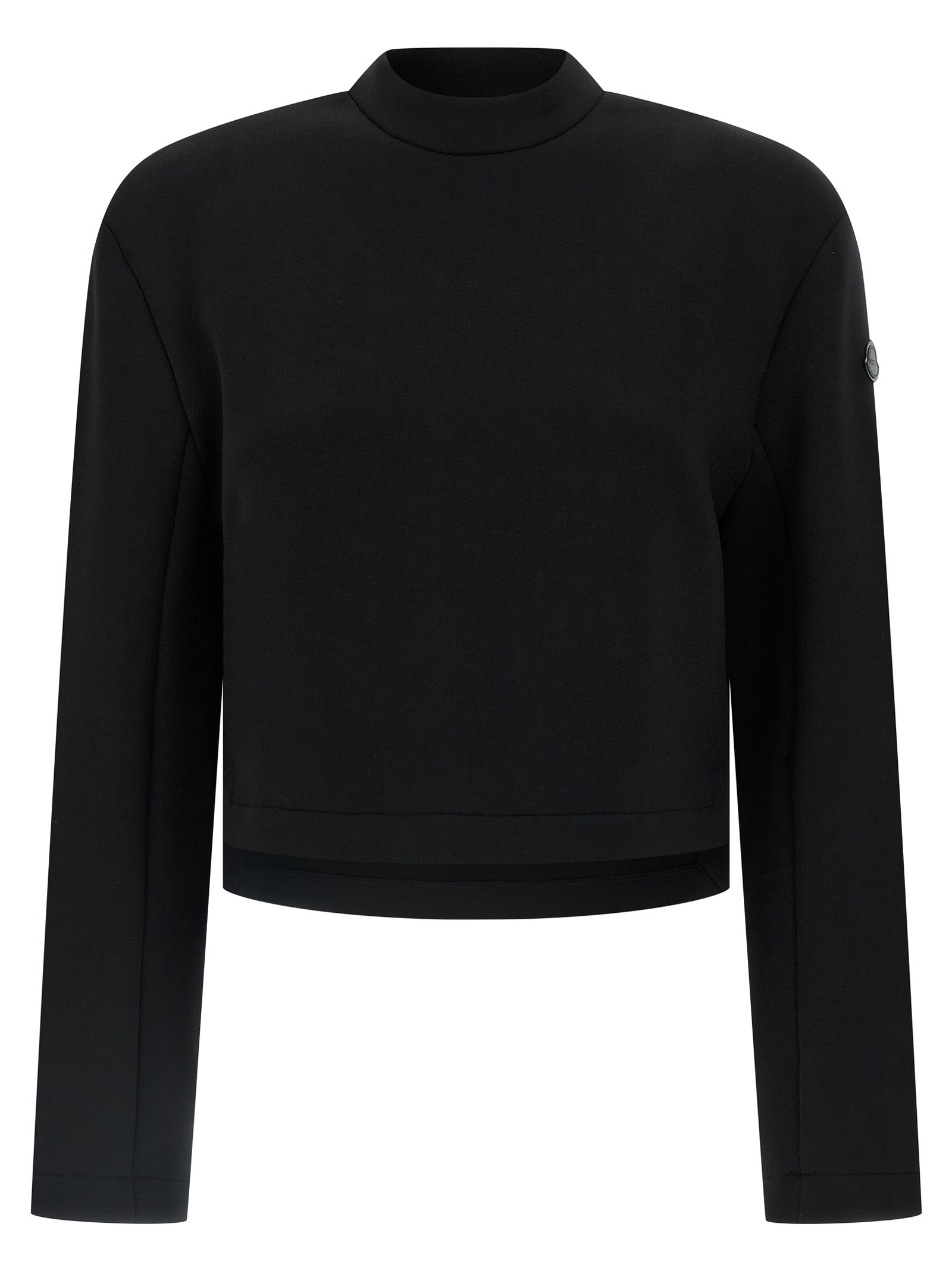 Activewear Sweatshirt by MONCLER GENIUS for women in stretch viscose black presents a ergonomic silhouette, showcasing a sophisticated high-neck neckline and long-sleeve detailed with premium for a ergonomic finish.