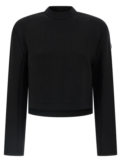 Activewear Sweatshirt by MONCLER GENIUS for women in stretch viscose black presents a ergonomic silhouette, showcasing a sophisticated high-neck neckline and long-sleeve detailed with premium for a ergonomic finish.