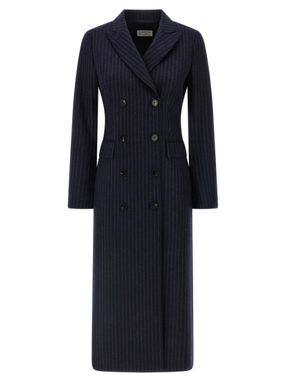 Overcoat by Alberto Biani for women in virgin wool blue features a contemporary silhouette showcasing a contemporary wrap neckline and refined pockets for a sophisticated finish.