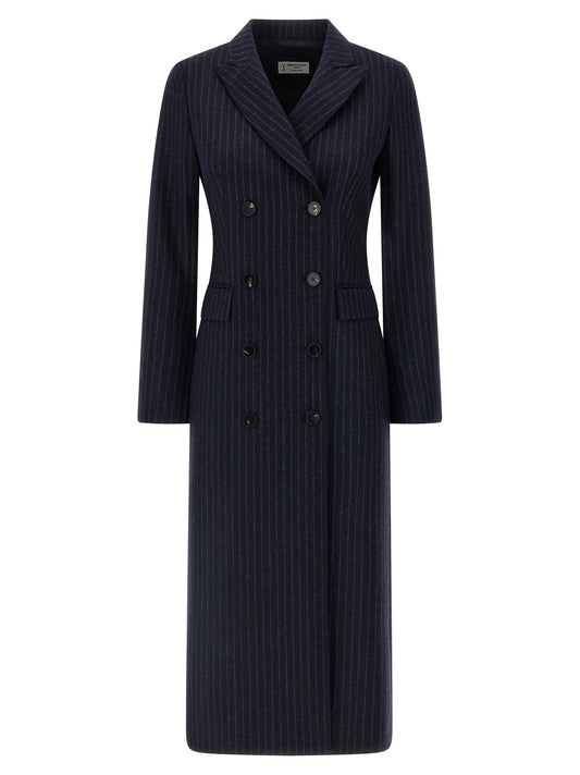 Overcoat by Alberto Biani for women in virgin wool blue features a contemporary silhouette showcasing a contemporary wrap neckline and refined pockets for a sophisticated finish.