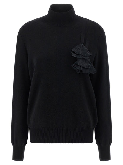 Cardigan by Ferragamo for women in cashmere virgin wool black & floral features a nuanced silhouette with a refined mock neckline and nuanced detailing for a sophisticated look.