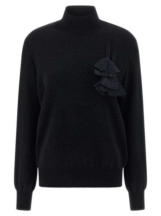 Cardigan by Ferragamo for women in cashmere virgin wool black & floral features a nuanced silhouette with a refined mock neckline and nuanced detailing for a sophisticated look.