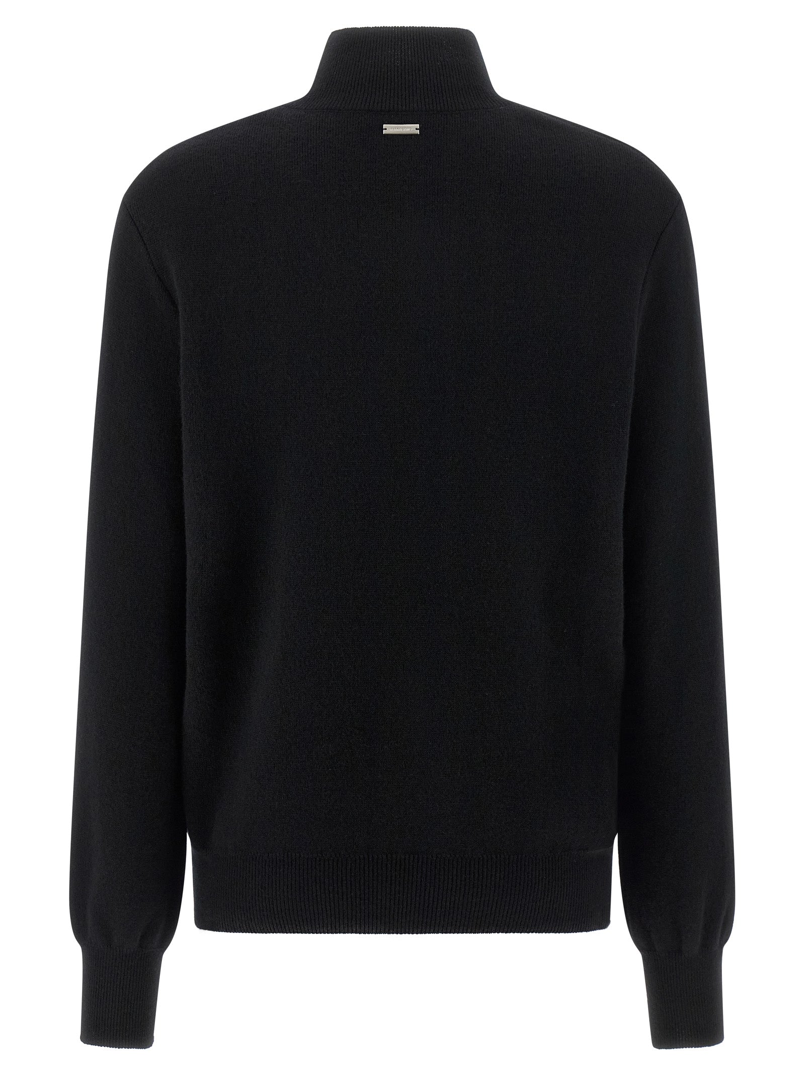 Cardigan by Ferragamo for women in cashmere virgin wool black & floral features a dramatic silhouette, showcasing a sophisticated mock neckline and dramatic detail for a timeless, premium look.