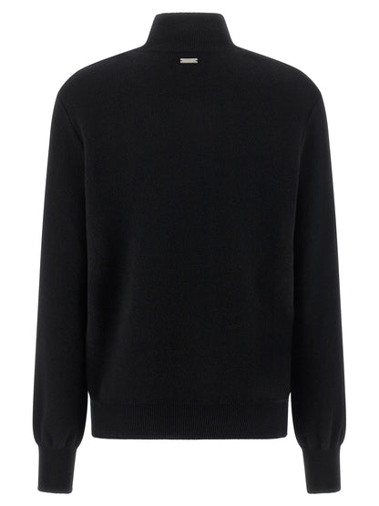 Cardigan by Ferragamo for women in cashmere virgin wool black & floral features a dramatic silhouette, showcasing a sophisticated mock neckline and dramatic detail for a timeless, premium look.