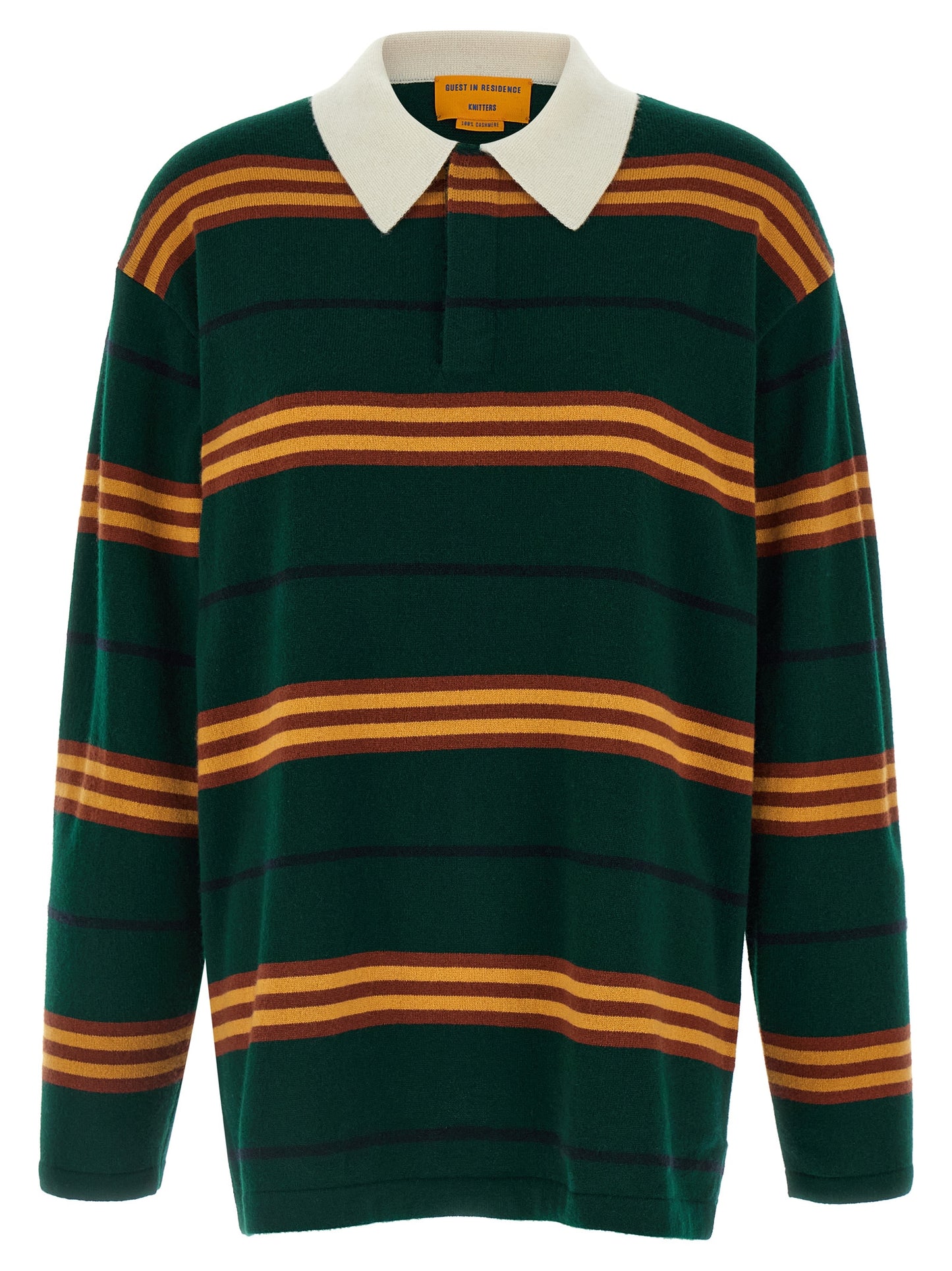 Polo Shirt by Guest in Residence for women in cashmere bicolour, green & striped features a eye catching silhouette, showcasing a refined asymmetric neckline and long-sleeve for a eye catching finish.