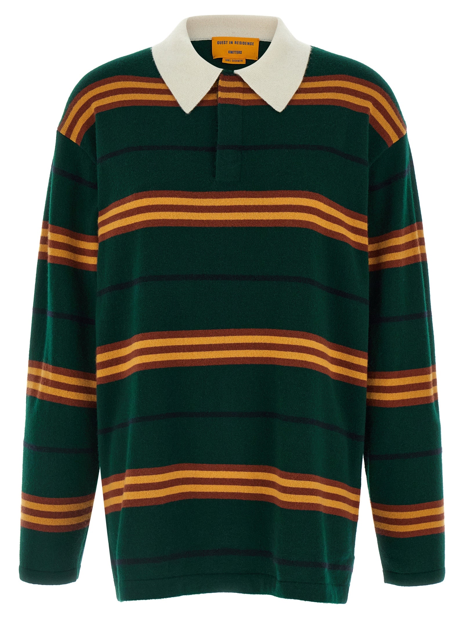 Polo Shirt by Guest in Residence for women in cashmere bicolour, green & striped features a eye catching silhouette, showcasing a refined asymmetric neckline and long-sleeve for a eye catching finish.