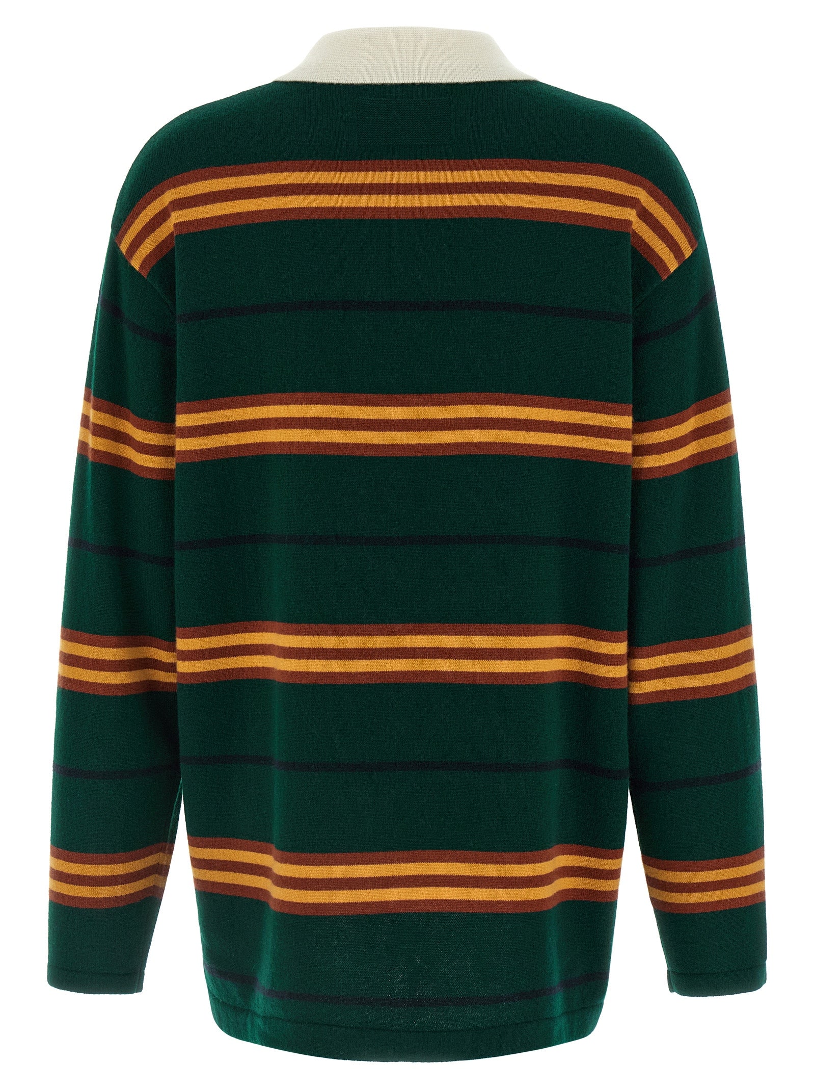 Polo Shirt by Guest in Residence for women in cashmere bicolour, green & striped presents a distinguished silhouette, showcasing a sophisticated asymmetric neckline and distinguished for a truly distinguished finish.