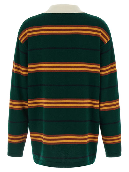 Polo Shirt by Guest in Residence for women in cashmere bicolour, green & striped presents a distinguished silhouette, showcasing a sophisticated asymmetric neckline and distinguished for a truly distinguished finish.