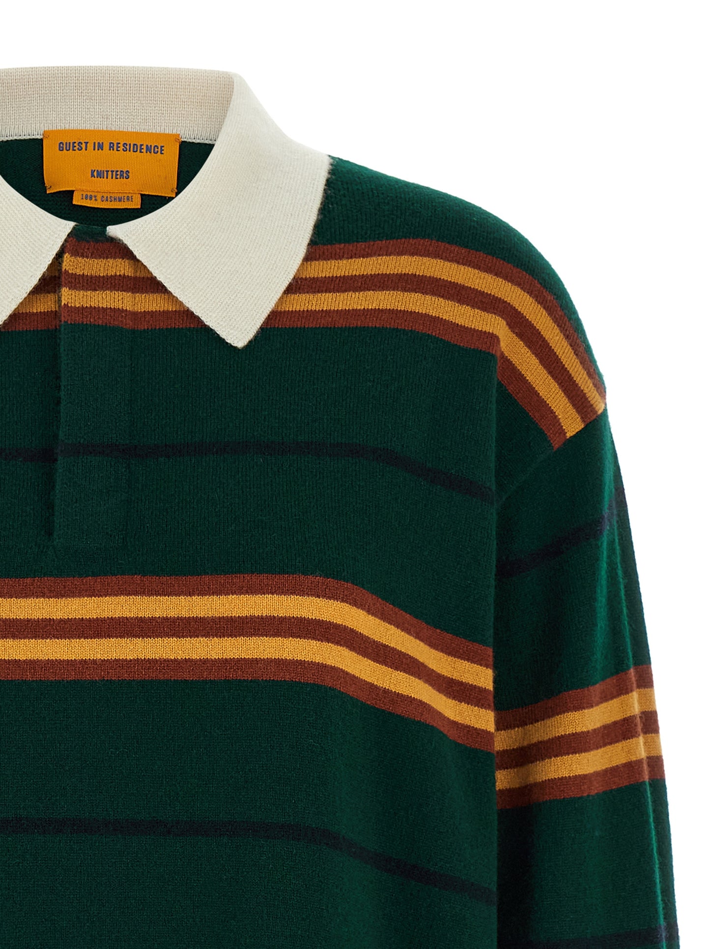 Polo Shirt by Guest in Residence for women in cashmere bicolour, green & striped presents a sleek silhouette, featuring a refined asymmetric neckline and for a sleek finish.