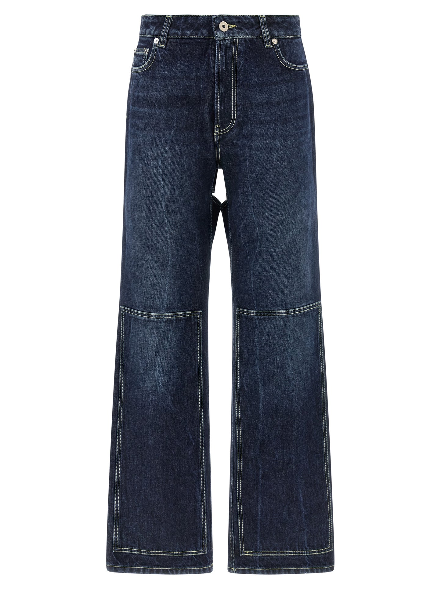 Jeans by Jean Paul Gaultier for women in cotton denim blue presents a refined pantology silhouette, artfully defined by a refined pantology wide, long, and a sophisticated .