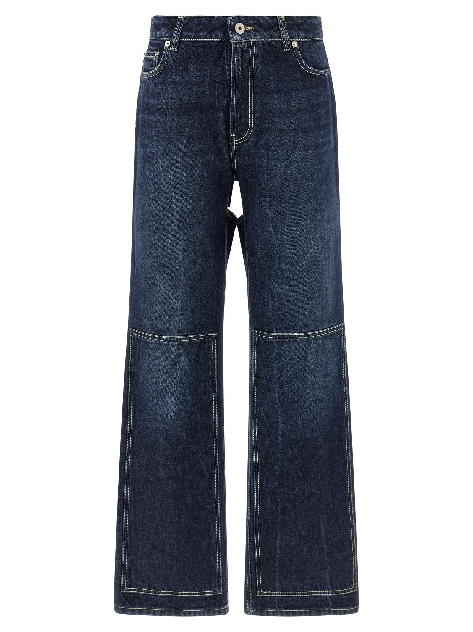Jeans by Jean Paul Gaultier for women in cotton denim blue presents a refined pantology silhouette, artfully defined by a refined pantology wide, long, and a sophisticated .