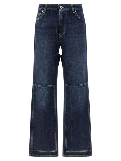Jeans by Jean Paul Gaultier for women in cotton denim blue presents a refined pantology silhouette, artfully defined by a refined pantology wide, long, and a sophisticated .