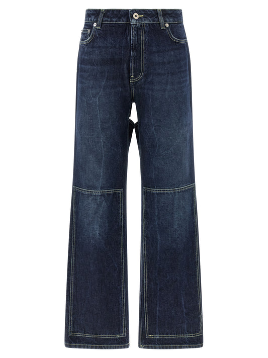Jeans by Jean Paul Gaultier for women in cotton denim blue presents a refined pantology silhouette, artfully defined by a refined pantology wide, long, and a sophisticated .