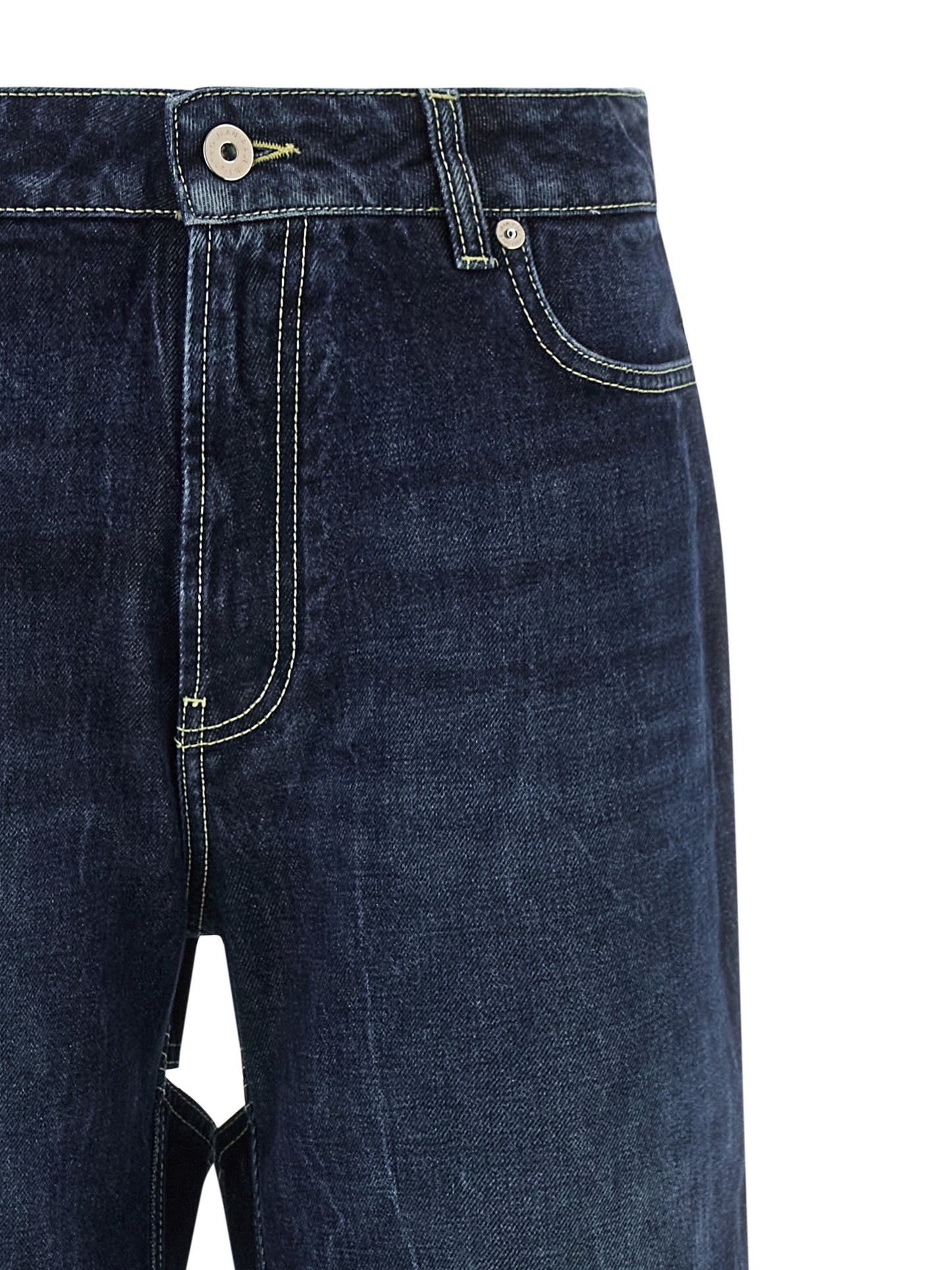 Jeans by Jean Paul Gaultier for women in cotton denim blue features an refined tailoring silhouette, showcasing a premium wide with a and long cut for a refined tailoring look.