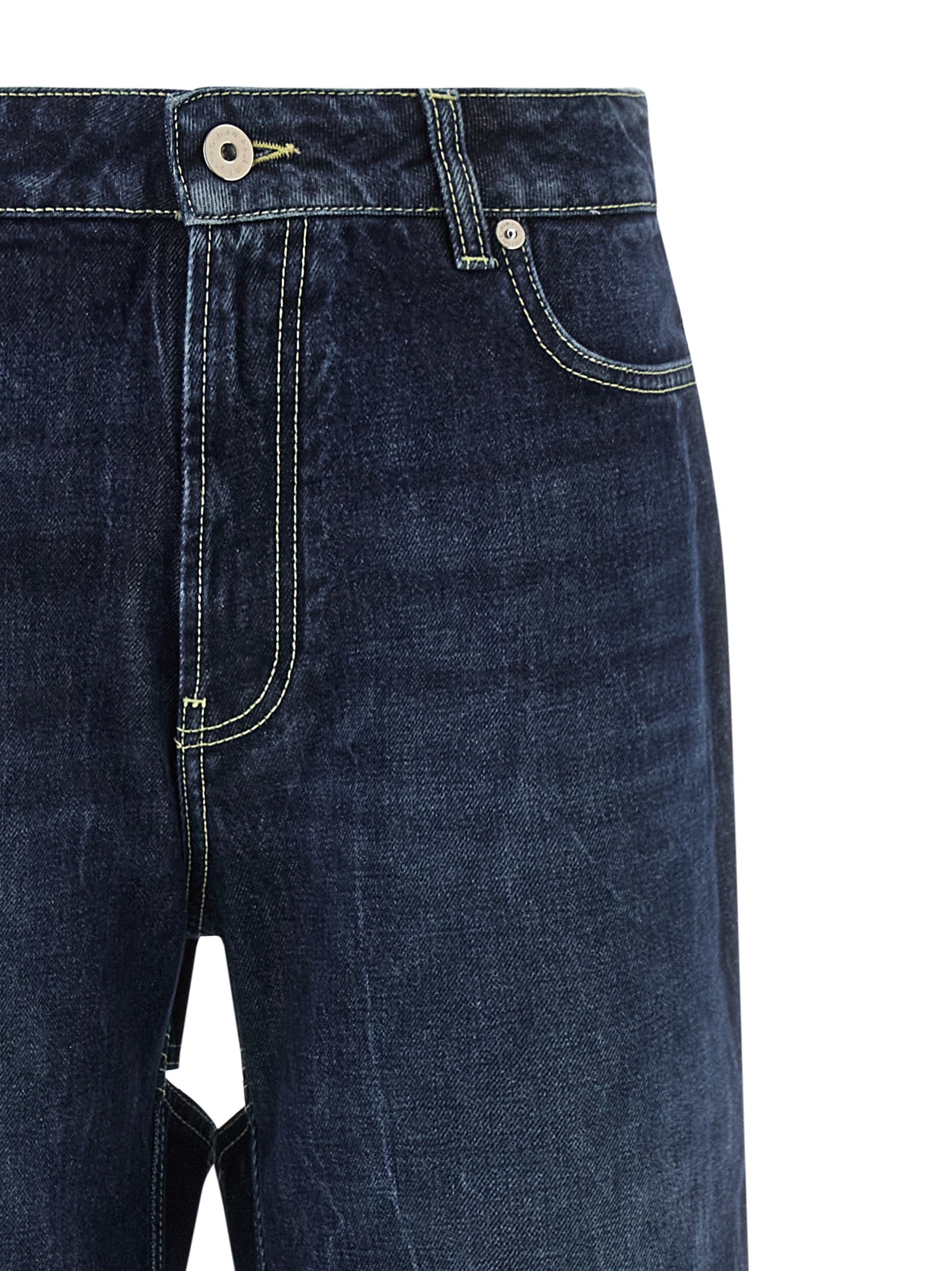Jeans by Jean Paul Gaultier for women in cotton denim blue features an refined tailoring silhouette, showcasing a premium wide with a and long cut for a refined tailoring look.