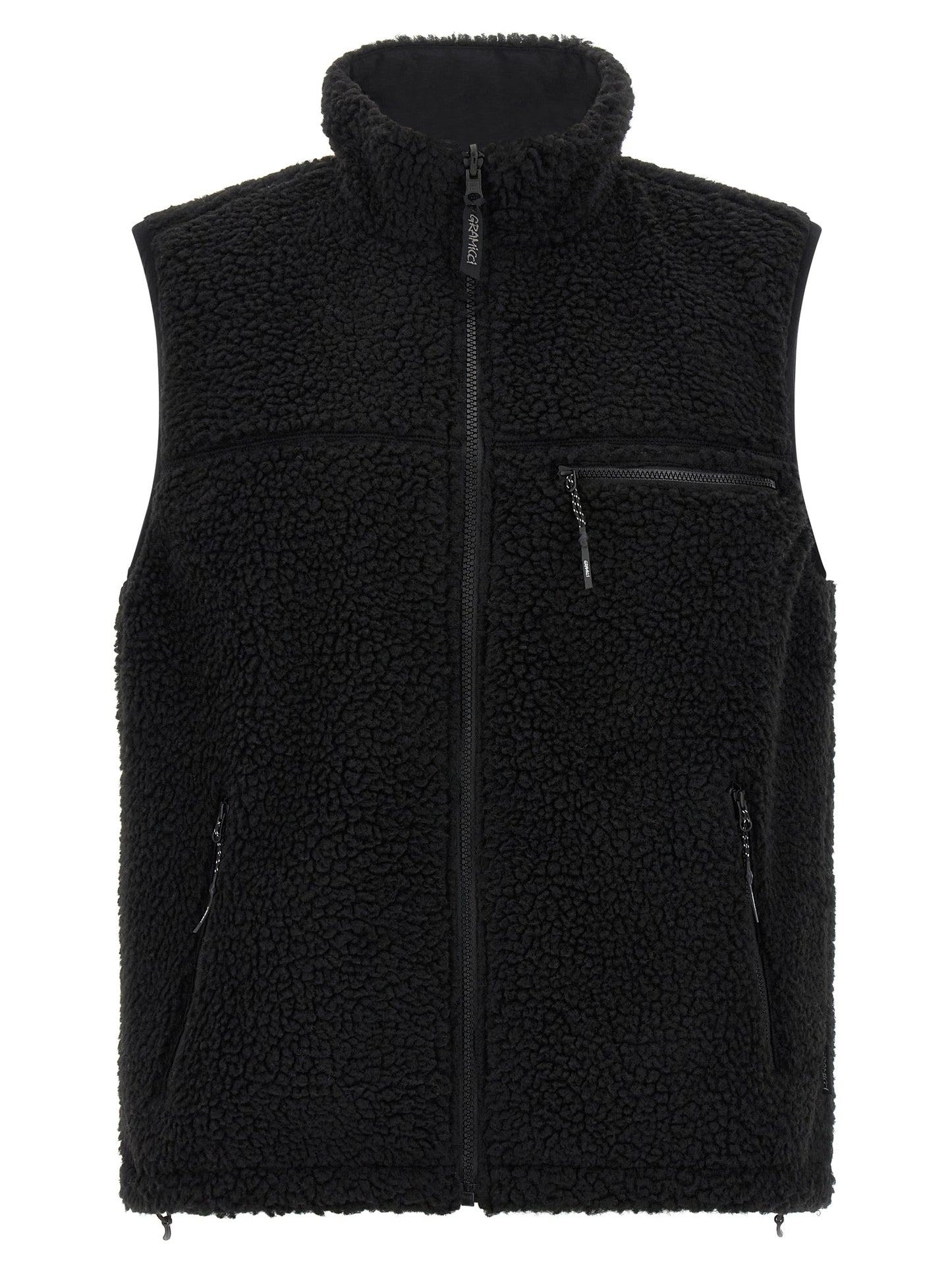Vest by Gramicci for men in sherpa polyester & nylon black features an on trend silhouette, showcasing a sophisticated high-neck neckline and premium for a truly on trend finish.